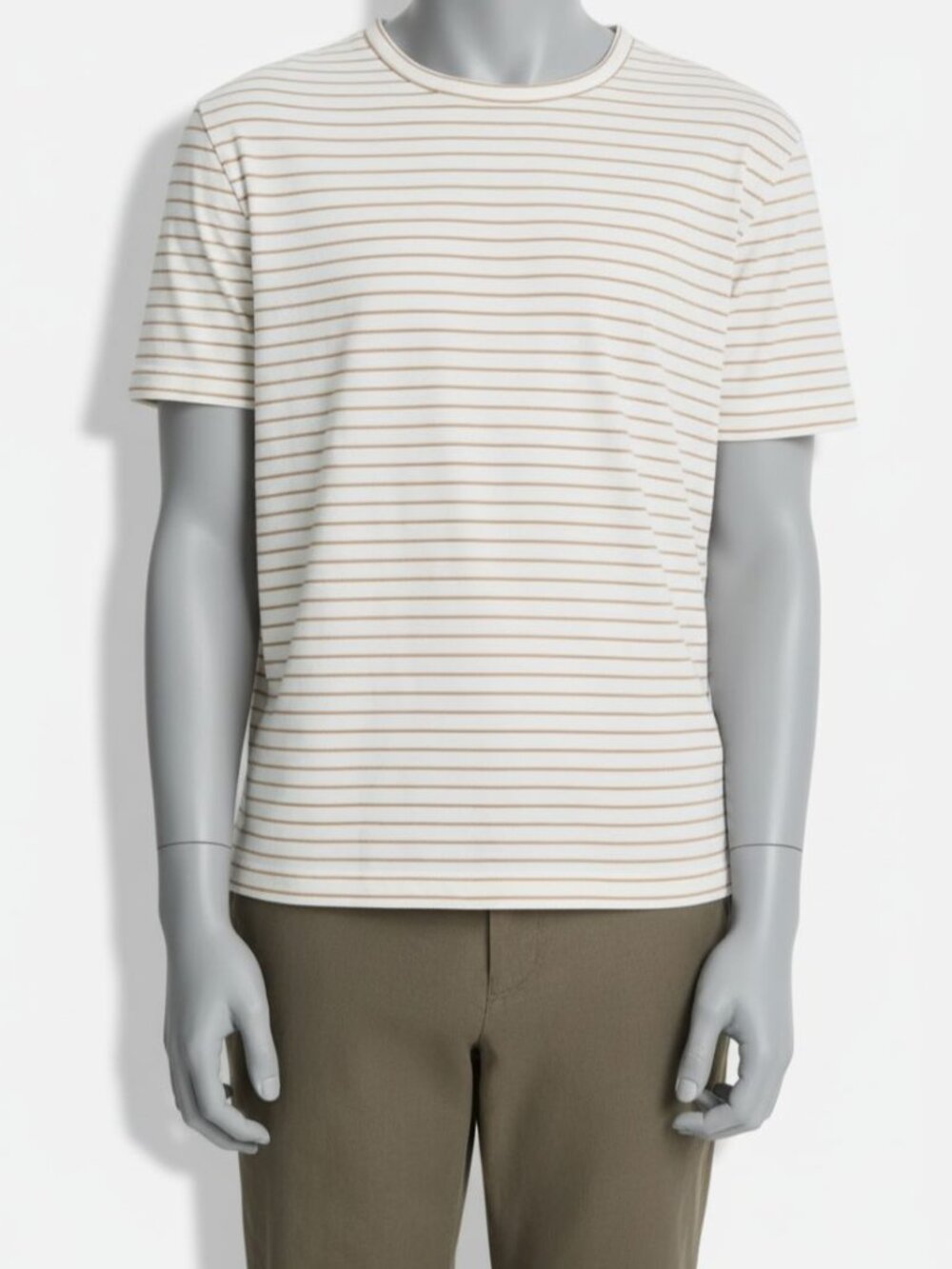 Vince. Men's White Linen Pinstripe Crewneck Short Sleeve T-Shirt Size S